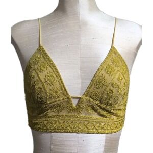 Free People Elsie Lace Embroidered Bralette  Small Olive Green Sleepwear